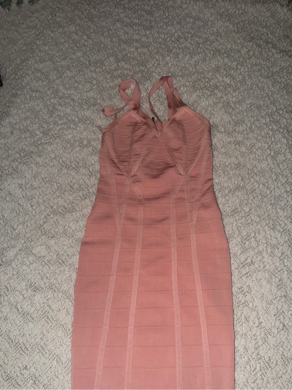 Guess Coral Pink Bandage Midi Dress with Tie Straps